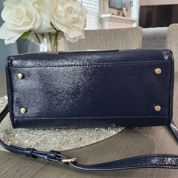 Like New - Navy Blue Patent Leather Kate Spade Bag w/ Crossbody Strap - Picture 12 of 16